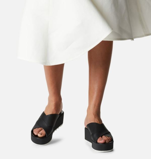 Sorel Shoes Women's Cameron Flatform Mule Wedge Sandal-Black Sea Salt