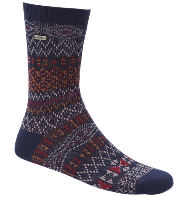 Sorel Shoes Women's Cotton Jacquard Pattern Crew Socks-Navy
