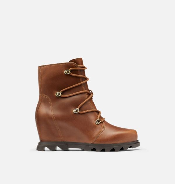 Sorel Shoes Women's Joan Of Arctic Wedge III Lace Bootie-Hazelnut Leather Blackened Brown