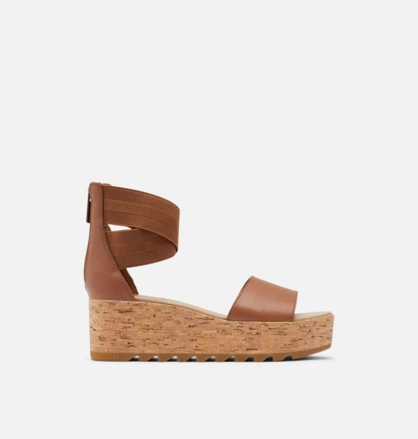 Sorel Shoes Women's Cameron Flatform Ankle Strap Wedge Sandal-Velvet Tan