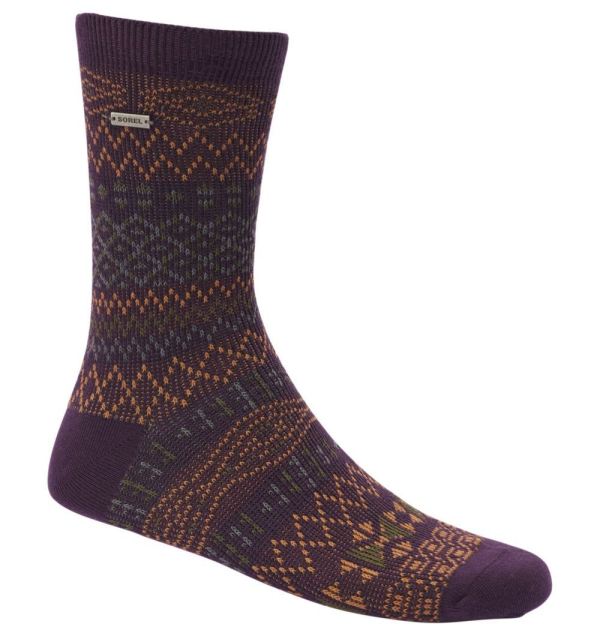 Sorel Shoes Women's Cotton Jacquard Pattern Crew Socks-Dark Plum