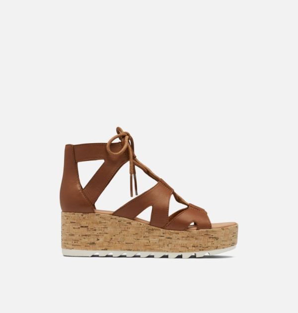 Sorel Shoes Women's Cameron Flatform Lace Wedge Sandal-Velvet Tan Chalk