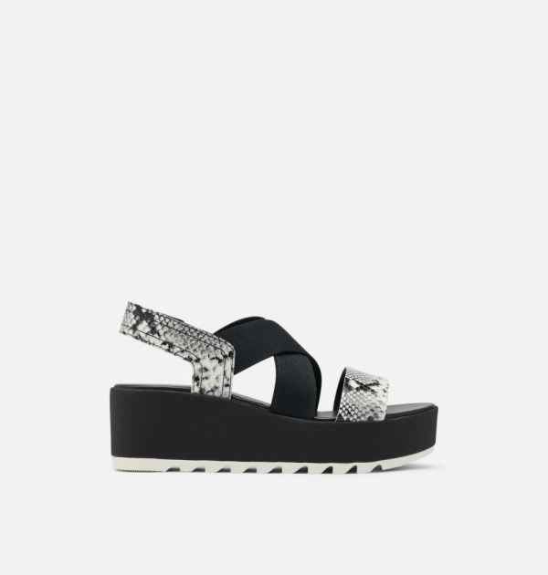 Sorel Shoes Women's Cameron Flatform Slingback Wedge Sandal-Snake Black