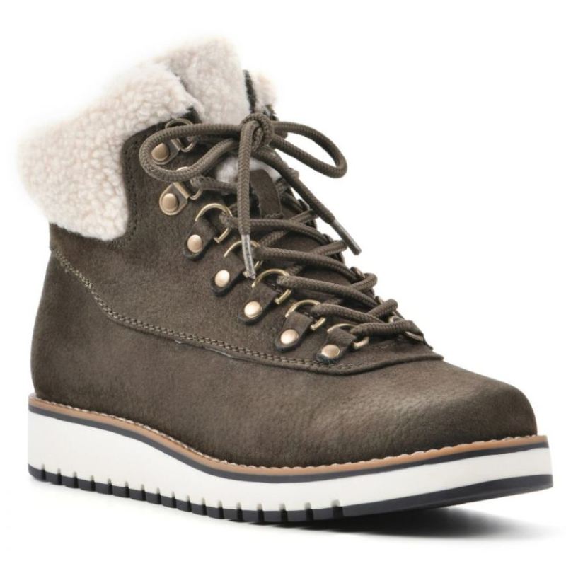 White Mountain | Women's Cozy Bootie-Army Pebble Grain Fabric