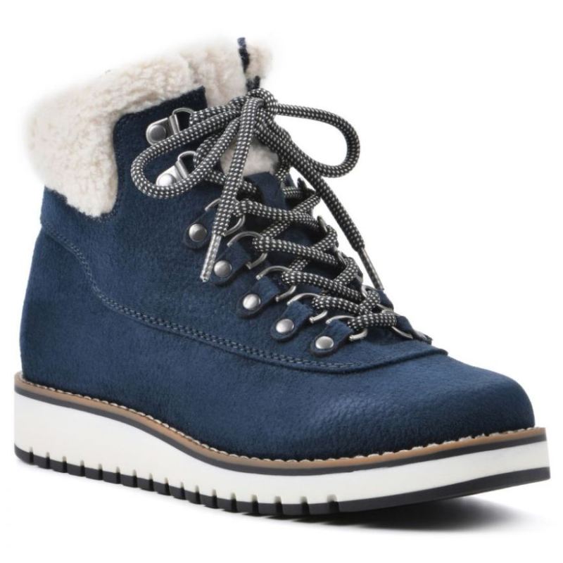 White Mountain | Women's Cozy Bootie-Navy Pebble Grain Fabric
