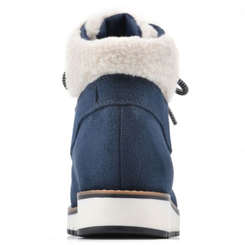 White Mountain | Women's Cozy Bootie-Navy Pebble Grain Fabric