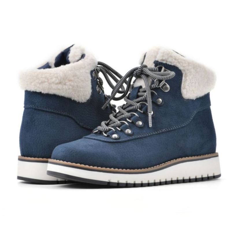White Mountain | Women's Cozy Bootie-Navy Pebble Grain Fabric