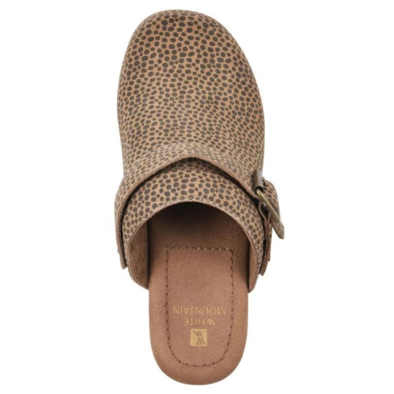White Mountain | Women's Being Leather Clog-Tan Cheetah Print Leather