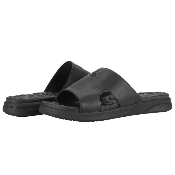 Zeba Quick Ship Men's Black Massaging Leather Sandals