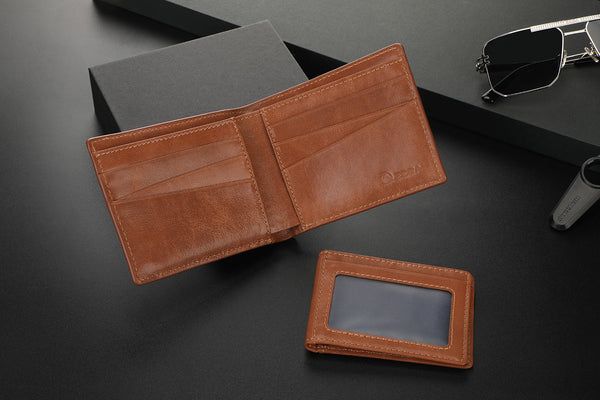 Zeba Quick Ship Premium Leather Trifold Wallet With Removable ID-Cognac Brown
