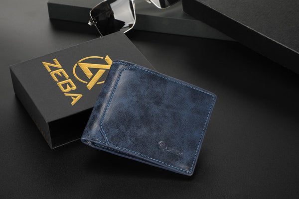 Zeba Quick Ship Premium Leather Trifold Wallet With Removable ID-Cobalt Blue
