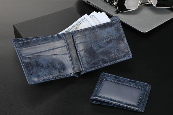 Zeba Quick Ship Premium Leather Trifold Wallet With Removable ID-Cobalt Blue