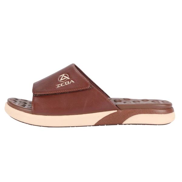 Zeba Quick Ship Men's Brown Massaging Leather Sandals With Strap