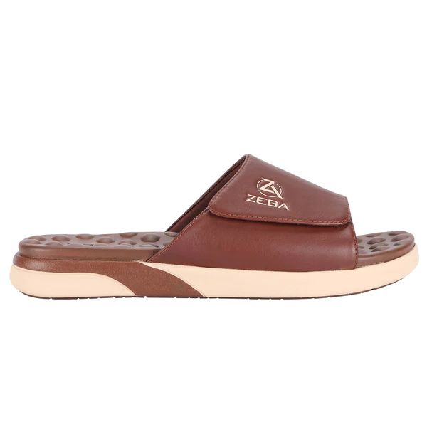 Zeba Quick Ship Men's Brown Massaging Leather Sandals With Strap