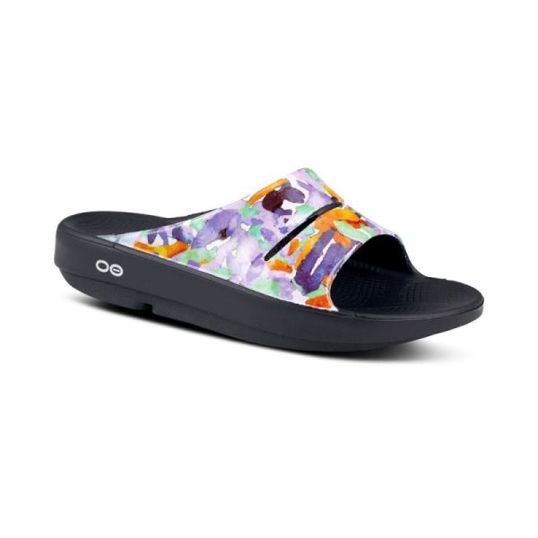 OOFOS WOMEN'S OOAHH LUXE SLIDE SANDAL - PURPLE WATERCOLOR