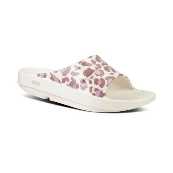 OOFOS WOMEN'S OOAHH LIMITED SLIDE SANDAL - ROSE LEOPARD